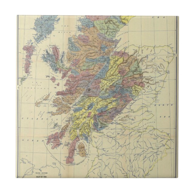Clans Of Scotland Historical Map Clan Locations Ceramic Tile (Front)