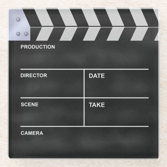 Clapperboard cinema glass coaster (Front)