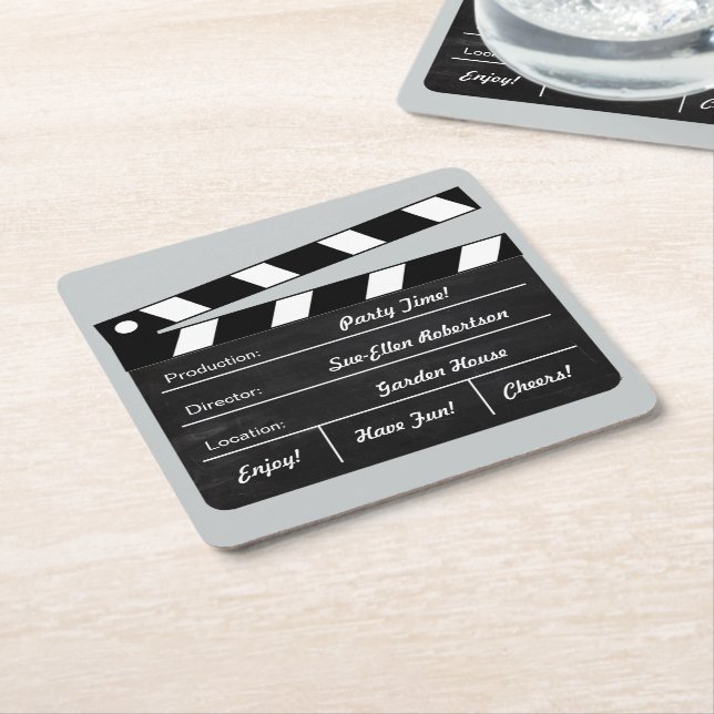 Clapperboard (customisable) square paper coaster (Angled)