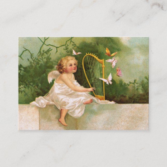 Clapsaddle: Angel Playing Harp Business Card (Front)
