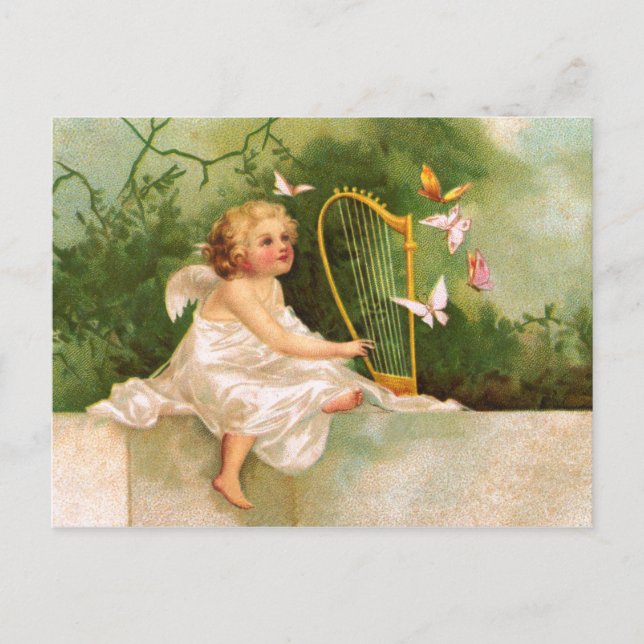 Clapsaddle: Angel Playing Harp Postcard (Front)