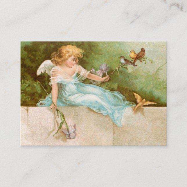 Clapsaddle: Angel Playing with Birds Business Card (Front)