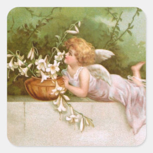 Clapsaddle: Angel with Lilies Square Sticker