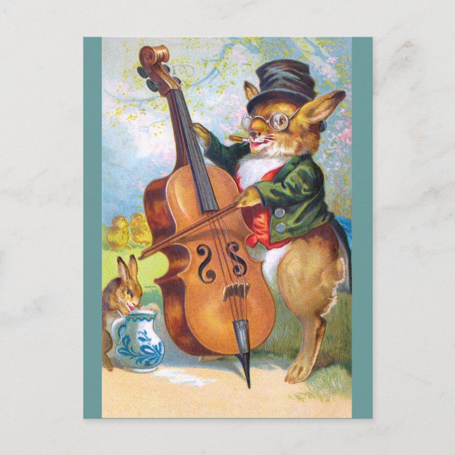 Clapsaddle: Bunny with Cello Postcard (Front)
