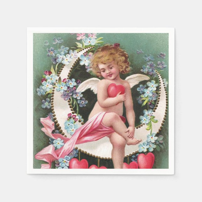Clapsaddle: Cherub on a Sickle Moon 1 Napkin (Front)