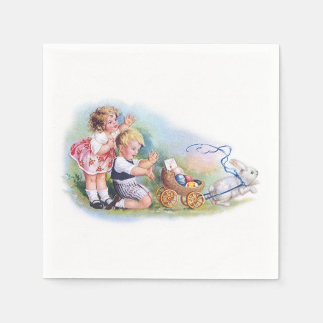 Clapsaddle: Children Playing with Bunny Napkin (Front)
