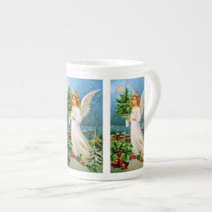Clapsaddle: Christmas Angel with Fir Tree Bone China Mug