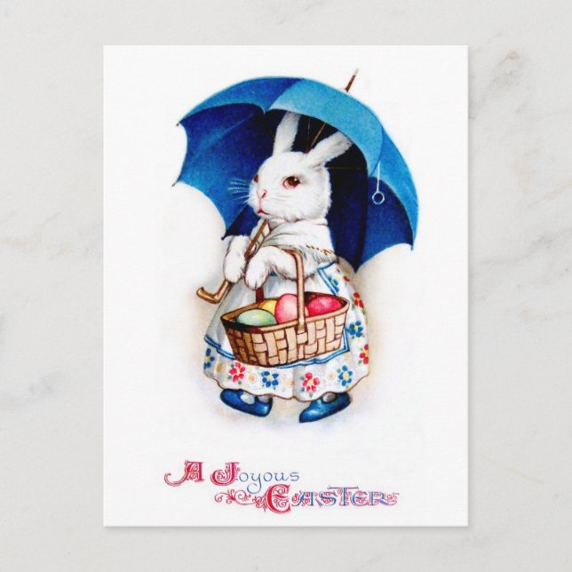 Clapsaddle: Easter Bunny Girl with Umbrella Holiday Postcard (Front)