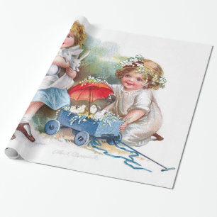Clapsaddle: Girls Playing with Bunnies Wrapping Paper