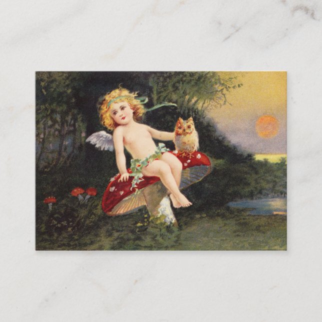 Clapsaddle: Little Cherub on Mushroom Business Card (Front)