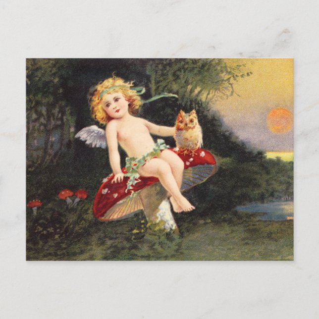 Clapsaddle: Little Cherub on Mushroom Postcard (Front)