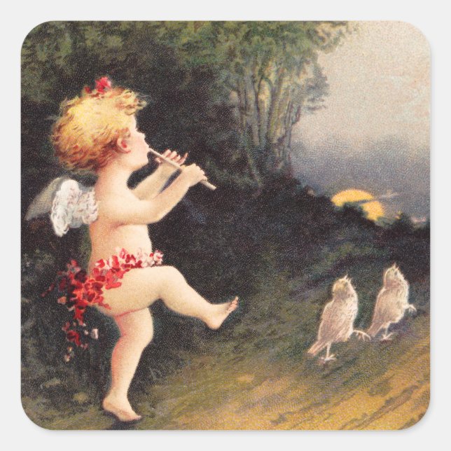 Clapsaddle: Little Cherub with Flute Square Sticker (Front)