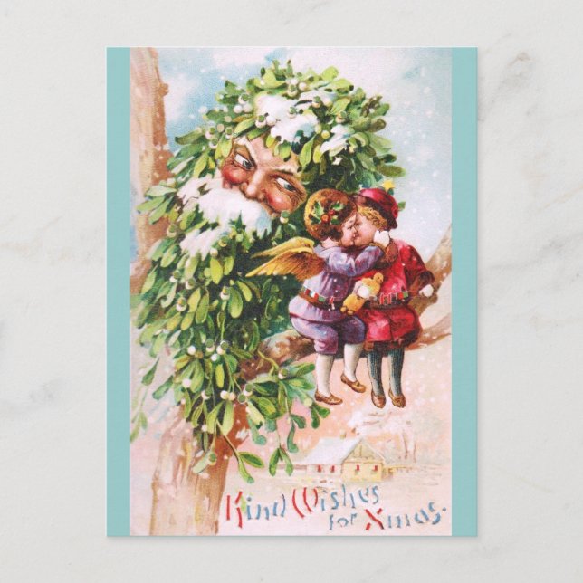 Clapsaddle: Mistletoe Father with Angels Postcard (Front)