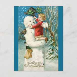 Clapsaddle: Snowman with Angel Girl Postcard