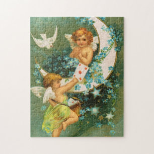 Clapsaddle: Two Cherubs on a Sickle Moon Jigsaw Puzzle