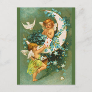 Clapsaddle: Two Cherubs on a Sickle Moon Postcard