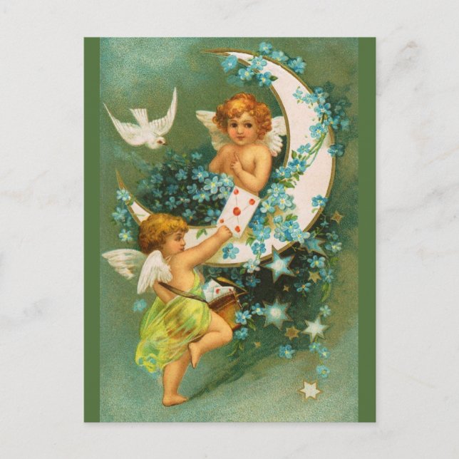 Clapsaddle: Two Cherubs on a Sickle Moon Postcard (Front)
