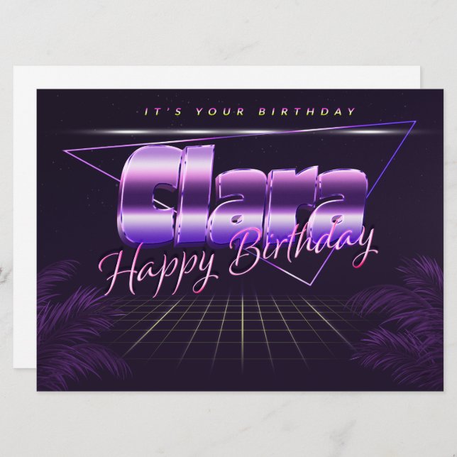 Clara first name purple retro card birthday (Front/Back)