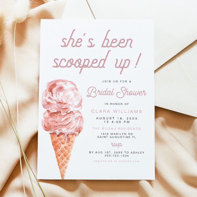 CLARA Retro Ice Cream Blush Pink Bridal Shower Inv Invitation (Creator Uploaded)