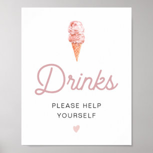 CLARA Retro Pink Ice Cream Drinks Bar Poster