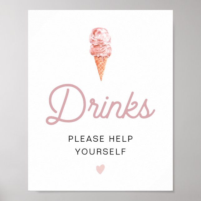CLARA Retro Pink Ice Cream Drinks Bar Poster (Front)