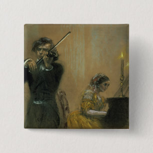Clara Schumann (1819-96) and a Violinist, 1854 (pa 15 Cm Square Badge