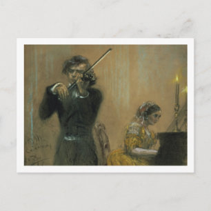 Clara Schumann (1819-96) and a Violinist, 1854 (pa Postcard