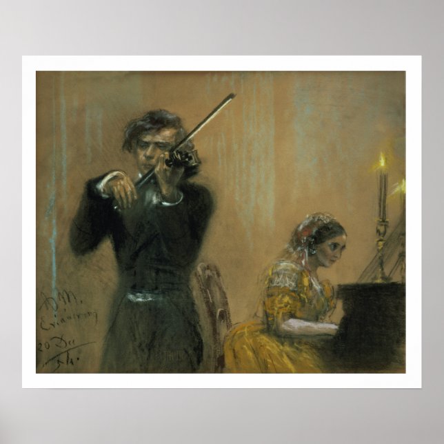 Clara Schumann (1819-96) and a Violinist, 1854 (pa Poster (Front)