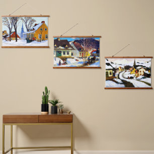 Clarence Gagnon artwork, beautiful winter scenes, Hanging Tapestry