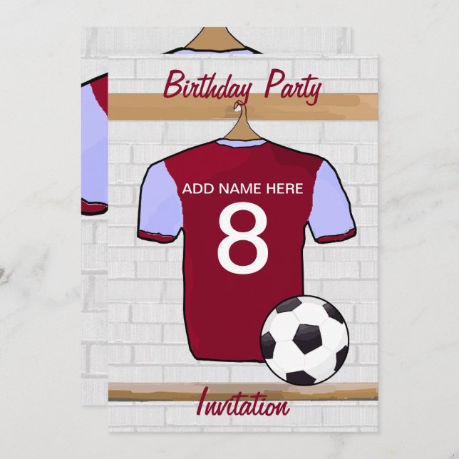 Claret and Blue Soccer Jersey Birthday Party Invitation (Front/Back)