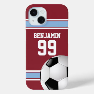 Claret and Blue Stripes Jersey Soccer Ball iPhone 15 Case