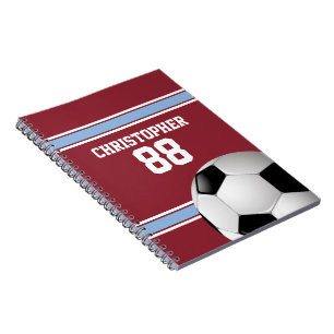 Claret and Blue Stripes Jersey Soccer Ball Notebook