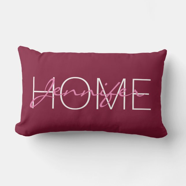 Claret colour home monogram lumbar cushion (Front)
