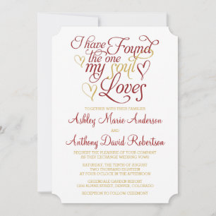 Claret Gold Soul Loves Heart Wedding Invitation