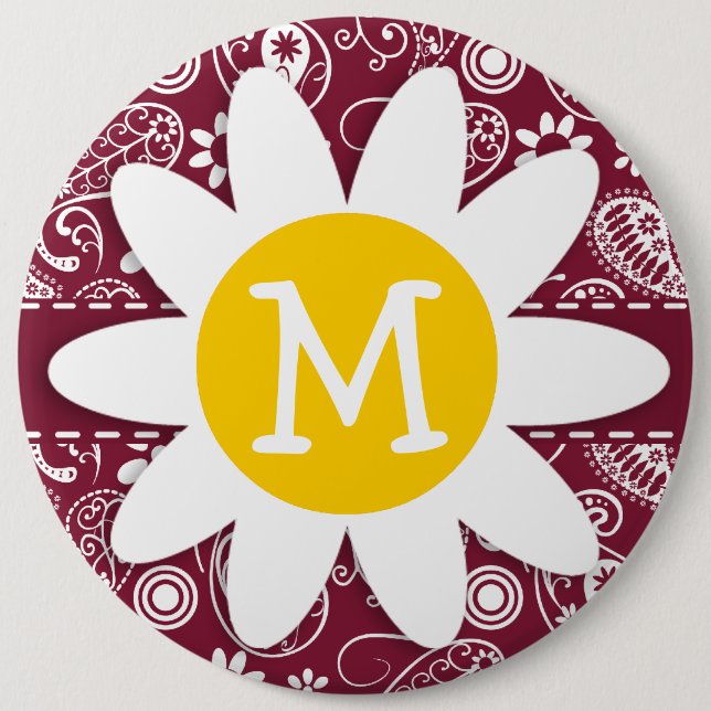 Claret Paisley; Floral; Daisy 6 Cm Round Badge (Front)
