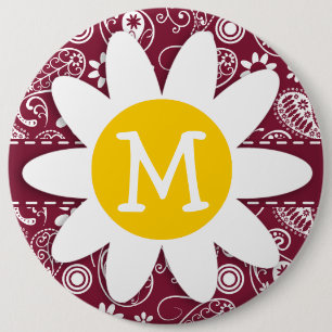 Claret Paisley; Floral; Daisy 6 Cm Round Badge
