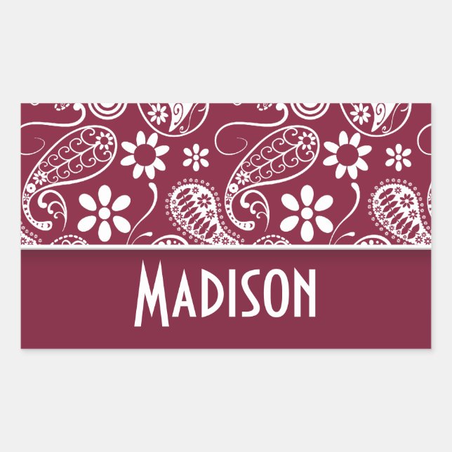 Claret Paisley; Personalised Rectangular Sticker (Front)