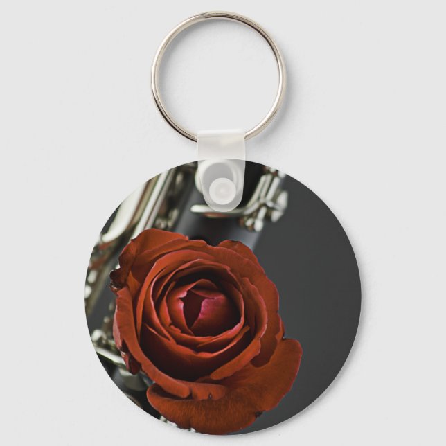 Clarinet and Red Rose Keychain (Front)