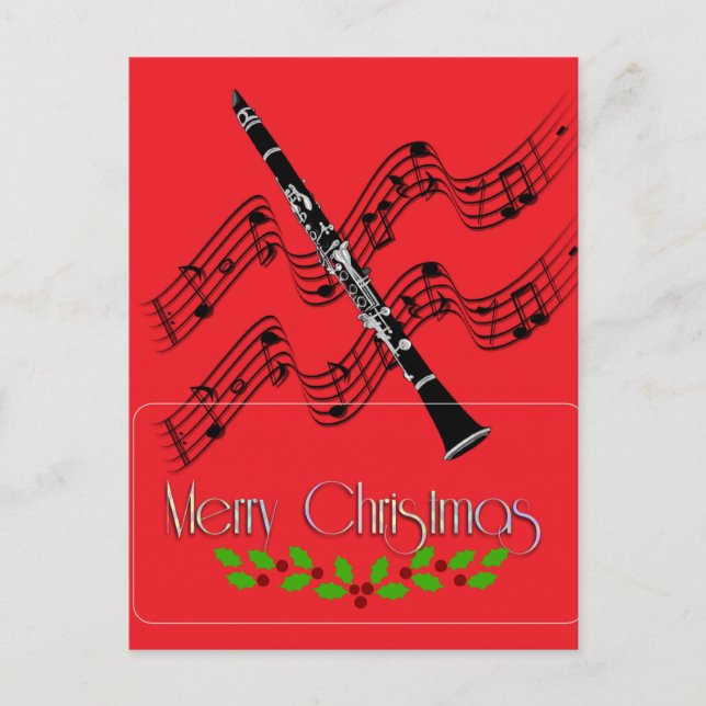 Clarinet Christmas Hollly Postcard (Front)