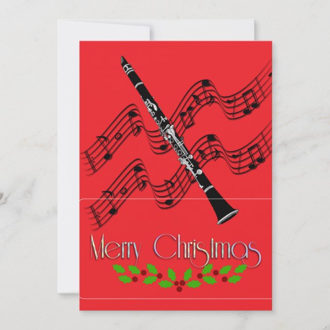 Clarinet Christmas Holly  Card (Front)