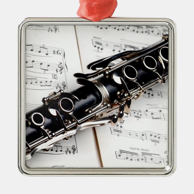 Clarinet closeup photo  metal ornament (Front)