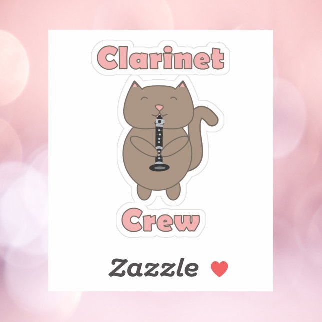 Clarinet Crew Cat Funny (A sticker of a cat playing the clarinet with the words clarinet crew in pink.)