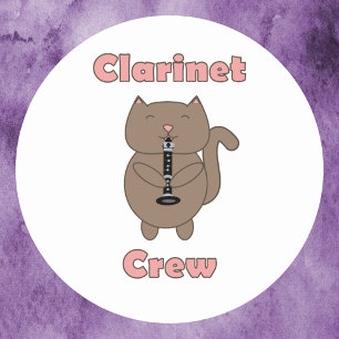 Clarinet Crew Cat Pink Classic Round Sticker