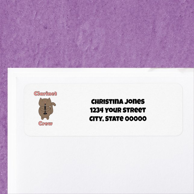 Clarinet Crew Cat Return Address Label Personalise (A return address label with a clarinet playing cat and text you can personalize.)