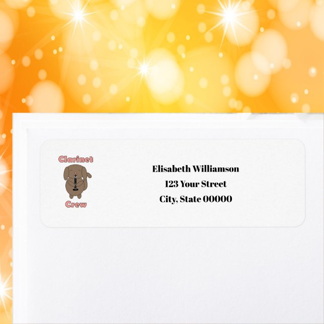 Clarinet Crew Cute Brown Dog Personalise Return Address Label (A return address label with a dog playing the clarinet.)