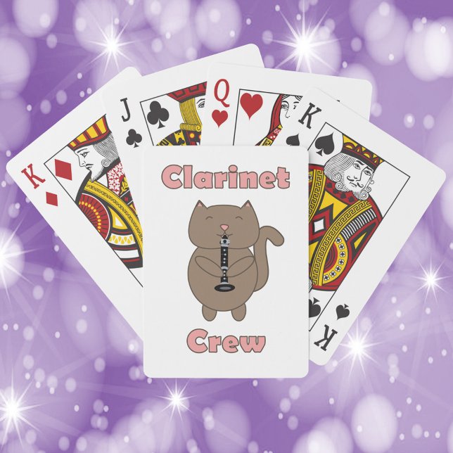 Clarinet Crew Funny Cat Playing Cards (Playing cards with a cat playing the clarinet and the words clarinet crew)