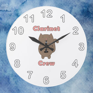 Clarinet Crew Pink Brown Cat Large Clock