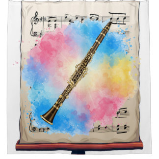Clarinet Harmony: Colourful Watercolors Shower Curtain