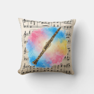 Clarinet Harmony: Colourful Watercolors. Throw Pil Cushion