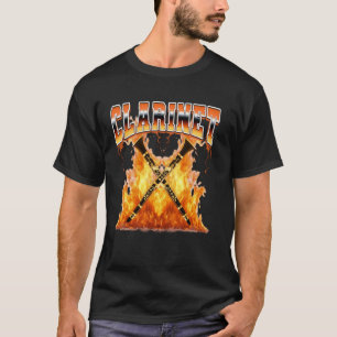 Clarinet Instrument Clarinetist Flames 90s Bootleg T-Shirt